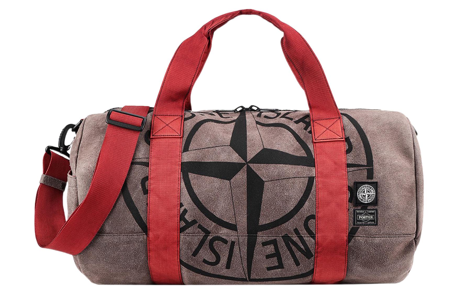 STONE ISLAND Logo Polyurethane Dual Purpose Luggage Bag, Crossbody Handbag Unisex Red