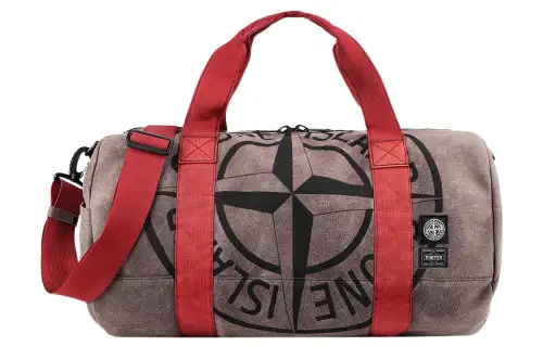 STONE ISLAND Logo Polyurethane Dual Purpose Luggage Bag, Crossbody Handbag Unisex Red