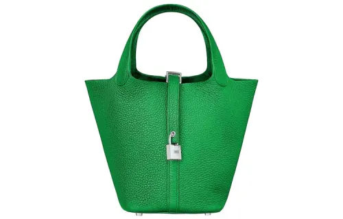 HERMES Picotin Lock Clemence Bullock Leather Basket Bag, Bucket Bag, Handbag 22 Women's 1K Bambou Bamboo Green