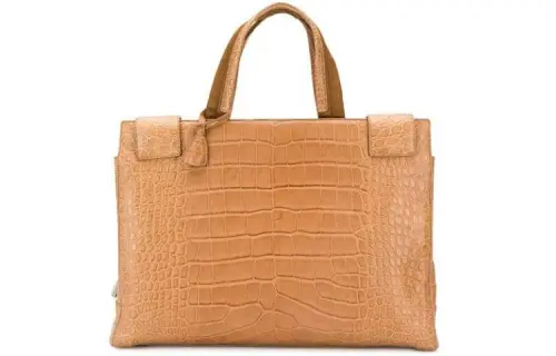 PRADA Crocodile Pattern Leather Handbag Women's Brown