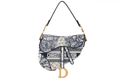 DIOR Saddle Embroidery Saddle Bag Handbag, Shoulder Bag Women's Blue
