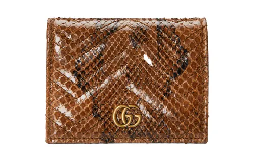 GUCCI Marmont Python Skin Card Holder Mini Women's Brown