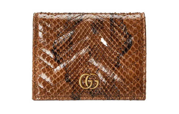 GUCCI Marmont Python Skin Card Holder Mini Women's Brown