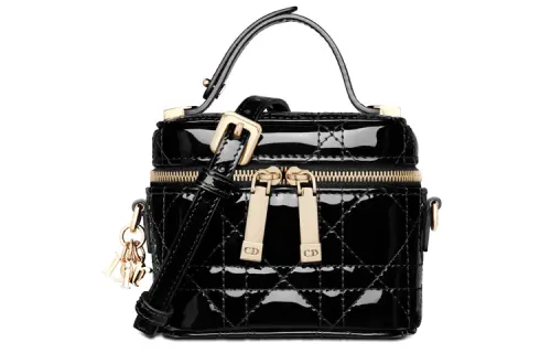 DIOR Lady Dior Patent Leather, Cow Leather Makeup Bag One Shoulder Handbag Extra Mini Women's Black