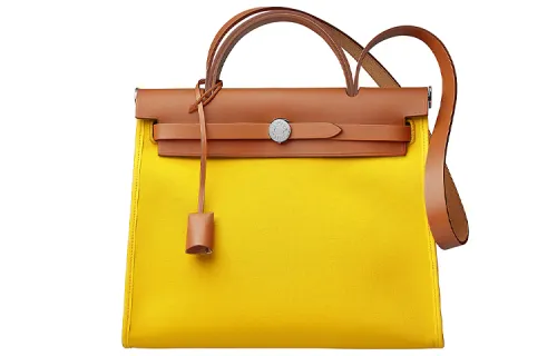 HERMES Herbag Zip H Plume Canvas And Hunter Leather Finish Shoulder Bag, Crossbody Bag, Handbag 31 Unisex Naples Yellow