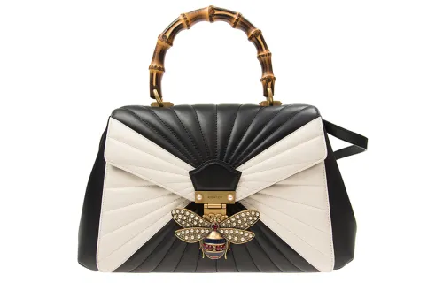 GUCCI Queen Margaret Cow Leather Handbag Large Women's White/Black
