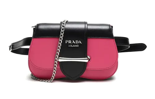 PRADA Sidonie Chain Cow Leather One Shoulder Crossbody Fanny Pack Women's Rose Red