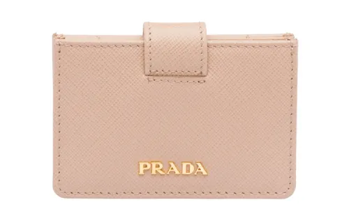 PRADA Leather Card Holder Women's Nude Pink