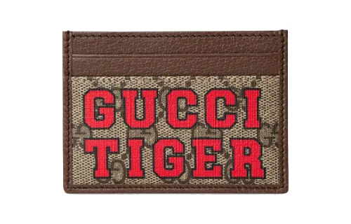 GUCCI Canvas With Leather Card Holder Card Holder Men's Brown