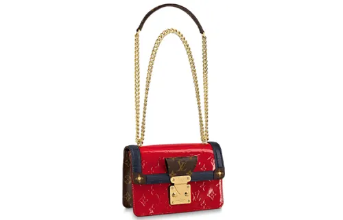 LOUIS VUITTON Canvas With Leather Chain Bag, Shoulder Bag Women's Patent Leather Scarlet