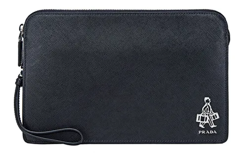 PRADA Cow Leather Clutch Regular Men's Black