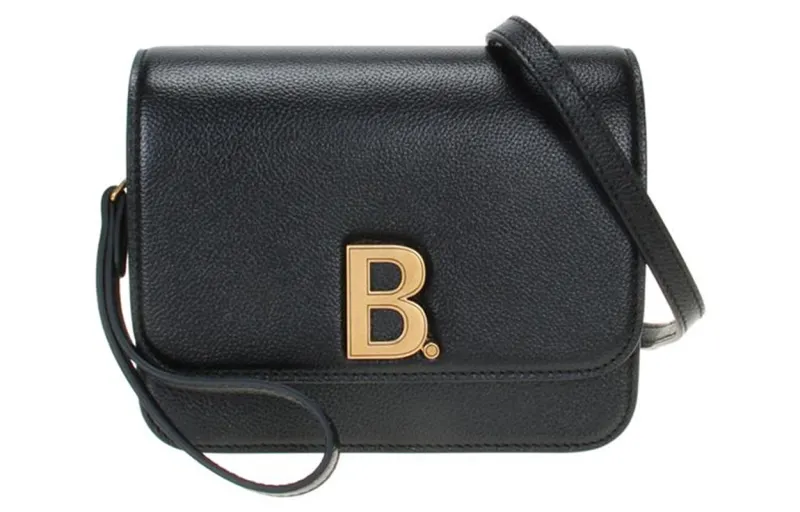 Balenciaga Flap Grain Cow Leather Shoulder Bag Women's Black