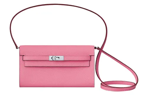 HERMES Kelly To Go Silver Tone Buckle Epsom Leather Crossbody Wallet Regular Women's 1Q Rose Confetti Rose Pink