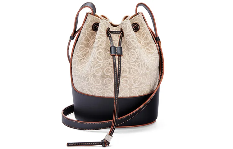 LOEWE Balloon Canvas With Leather Bucket Bag Drawstring Bag Crossbody Bag Shoulder Bag Women's Light Coffee/Black