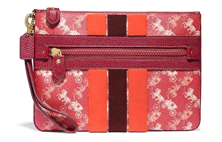 COACH Wristlet Cow Leather With Artificial Leather Wrist Bag Coin Purse, Clutch Medium Women's Red