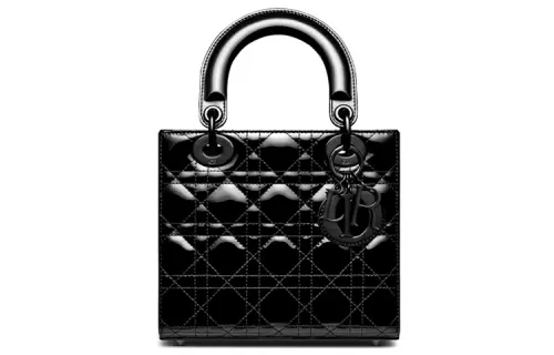 DIOR Lady Dior Shiny Patent Leather, Cow Leather Handbag, Shoulder Bag, Crossbody Bag Small Women's Black