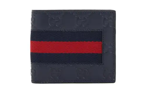 GUCCI Leather Card Holder, Wallet Men's Dark Blue