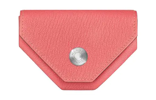 HERMES 24 Verso Silver Tone Buckle Mysore Goat Skin Coin Purse Women's Summer Rose Pink/Hermes Red