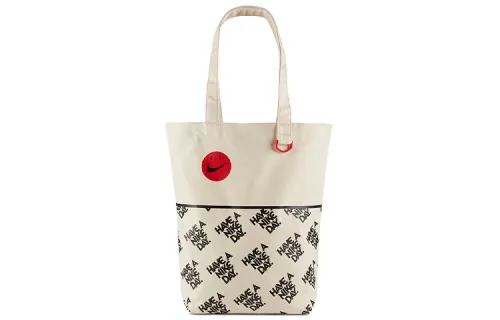 Nike Heritage Print Cotton Tote Bag, Shopping Bag, Handbag Regular Unisex Natural Black