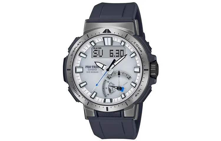 CASIO PRO TREK Round Analog Digital Display Solar Quartz Movement Silicone Strap Watch