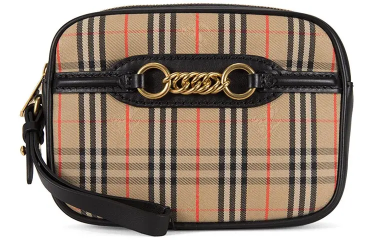 Burberry Bum Bag 1983 Check Link With Leather Trim Black