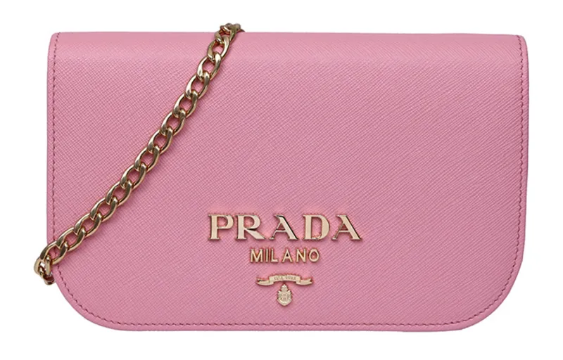 PRADA Chain Calfskin Shoulder Bags Women's Pink