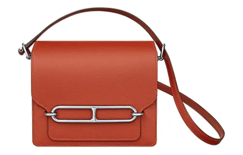 HERMES Roulis Silver Tone Buckle Evercolor Calfskin Pig Nose Shoulder Bag, Crossbody Bag Mini Women's Brick Red