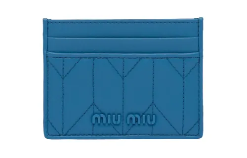 MIU MIU Sheepskin Card Holder Women's Sea Blue