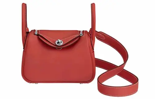 HERMES Lindy Swift Calfskin Handbag 19 Women's 9M Sanguine Bright Red