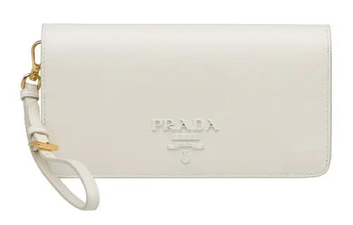 PRADA Saffiano Leather Clutch Mini Women's White