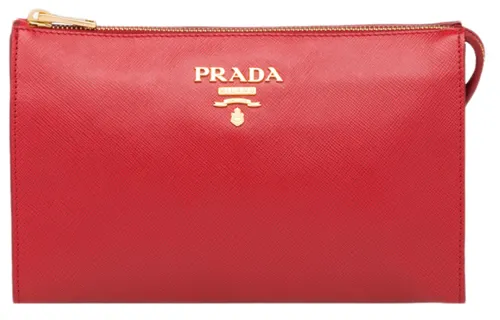 PRADA Cow Leather Clutch Women's Red