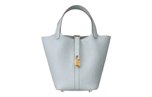 HERMES Picotin Lock Clemence Bullock Leather Basket Bag, Bucket Bag, Handbag 18 Women's 08 Bleu Pale Grail Blue