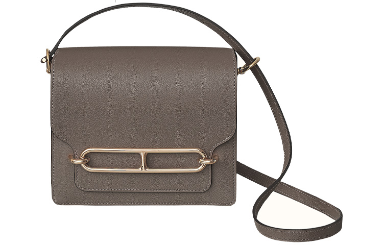 HERMES Roulis Light Gold Buckle Evercolor Calfskin Pig Nose Shoulder Bag, Crossbody Bag Women's 8F Gris ÉTain Tin Gray