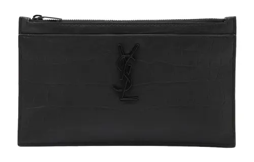 SAINT LAURENT Crocodile Pattern Embossed Leather Coin Purse, Clutch Regular Unisex Black