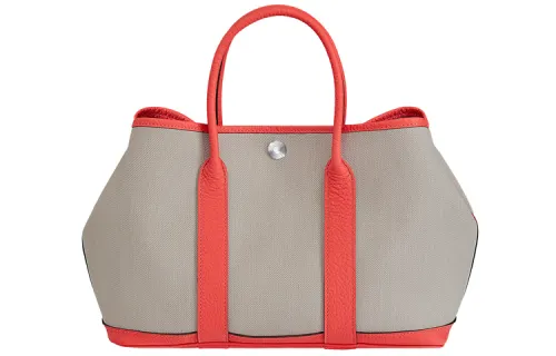 HERMES Garden Party Canvas With Negonda Calfskin Handbag 30 Women's Orange & Ecru