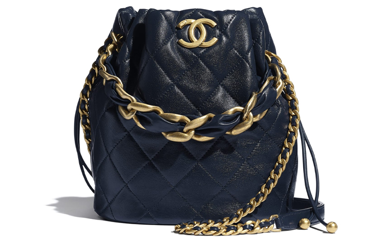 CHANEL Polished Lambskin & Metal Crossbody Bag, Shoulder Bag Women's Marine Blue & Gold
