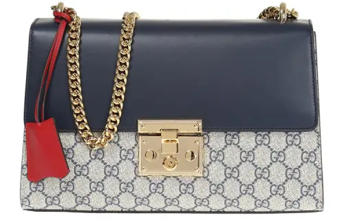 GUCCI Padlock Canvas With Leather Crossbody Bag, Shoulder Bag Women's Black & Red & Ebony