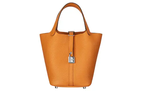 HERMES Picotin Lock Clemence Bullock Leather Basket Bag, Bucket Bag, Handbag 18 Women's I9 Abricot Apricot