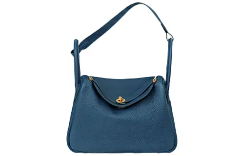 HERMES Lindy Clemence Bullock Leather Handbag 30 Women's S4 Deep Blue Dark Blue