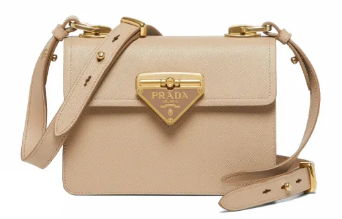 PRADA Casual Saffiano Leather Shoulder Bag Women's Champagne
