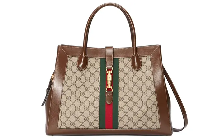 GUCCI Jackie 1961 Canvas With Leather Trim Tote Handbag, Shoulder Bag Unisex Brown