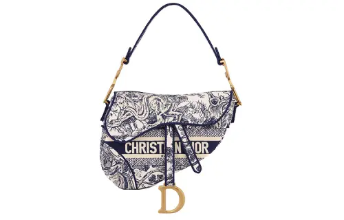 DIOR Saddle Embroidery Saddle Bag, Shoulder Bag, Handbag Medium Women's Blue