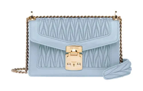 MIU MIU Confidential Pleated Lambskin Shoulder Bag Women's Sky Blue
