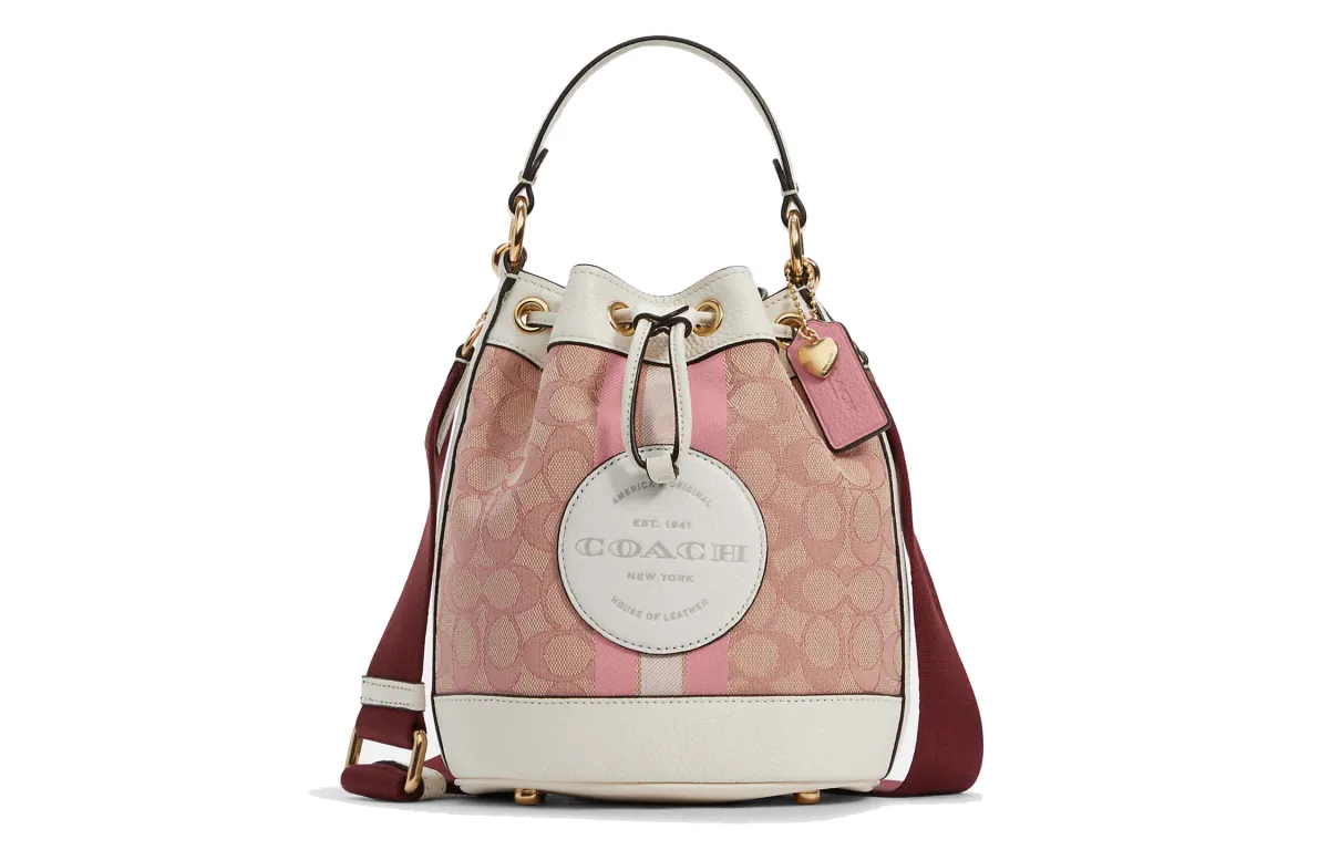 COACH Dempsey Fabric With Leather Bucket Bag, Shoulder Bag, Crossbody Bag, Handbag Small Women's Cherry Blossom Pink