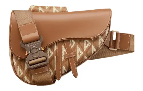 DIOR Saddle Grain Cow Leather With Canvas Saddle Bag, Fanny Pack, Sling Bag, Shoulder Bag, Crossbody Bag Men's Coffee