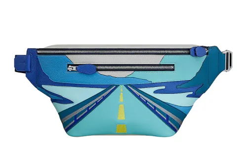 HERMES Cityslide Cow Leather Fanny Pack Men's Pearl Gray/Electric Blue