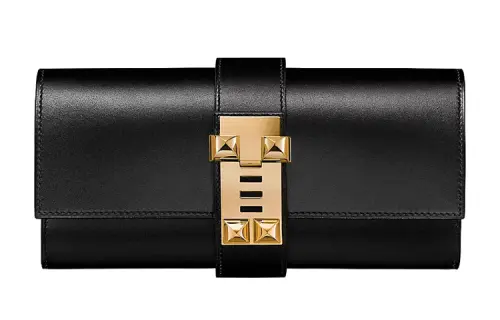 HERMES Medor Cow Leather Evening Clutch Women's Black