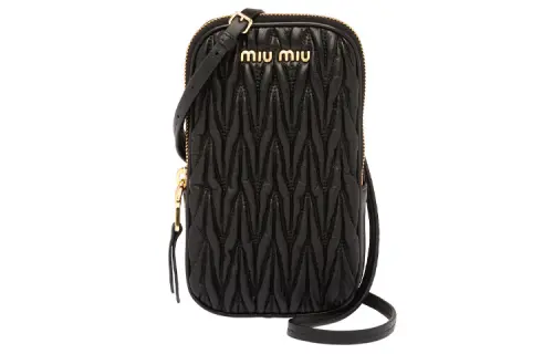 MIU MIU Matelassé Leather Cell Phone Pouch, Shoulder Bag, Crossbody Bag Mini Women's Black