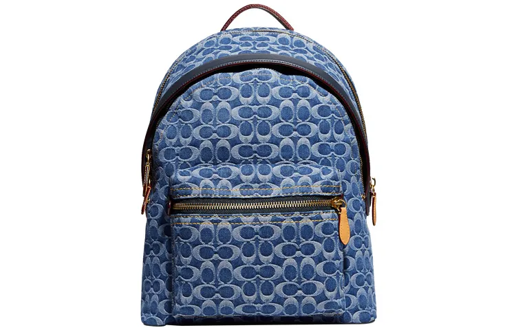 COACH Charter Fabric With Cow Leather Backpack Large Women's Denim Blue