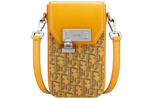 DIOR Lock Canvas With Leather Vertical Cell Phone Pouch, Shoulder Bag, Crossbody Bag Regular Men's Gold